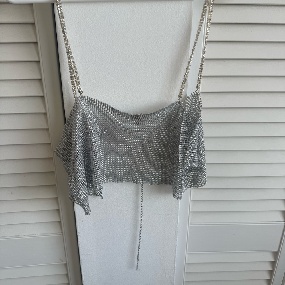 Silver Rhinestone Embellished Women's Top - Picture 2 of 4